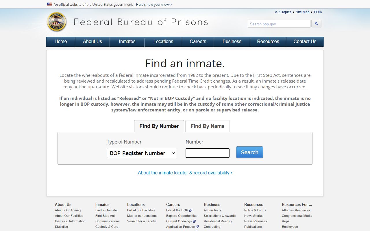 Crawford County inmate population federal BOP inmate locator fallback