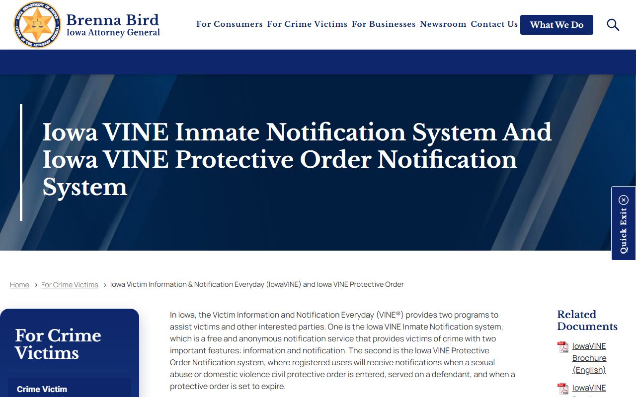 Crawford County inmate records IowaVINE custody notification information